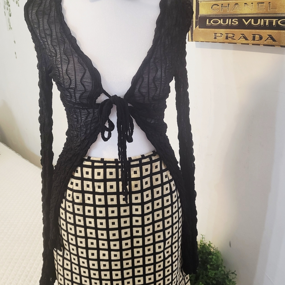 Lafayette 148 New York Black and Cream Checkered Pencil Skirt